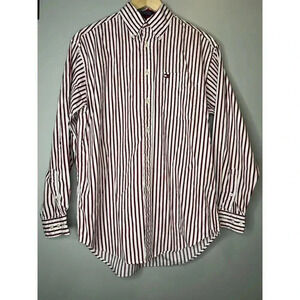 Tommy Hilfiger Shirt Mens Small Blue Striped Button Up Long Sleeve Red Blue
